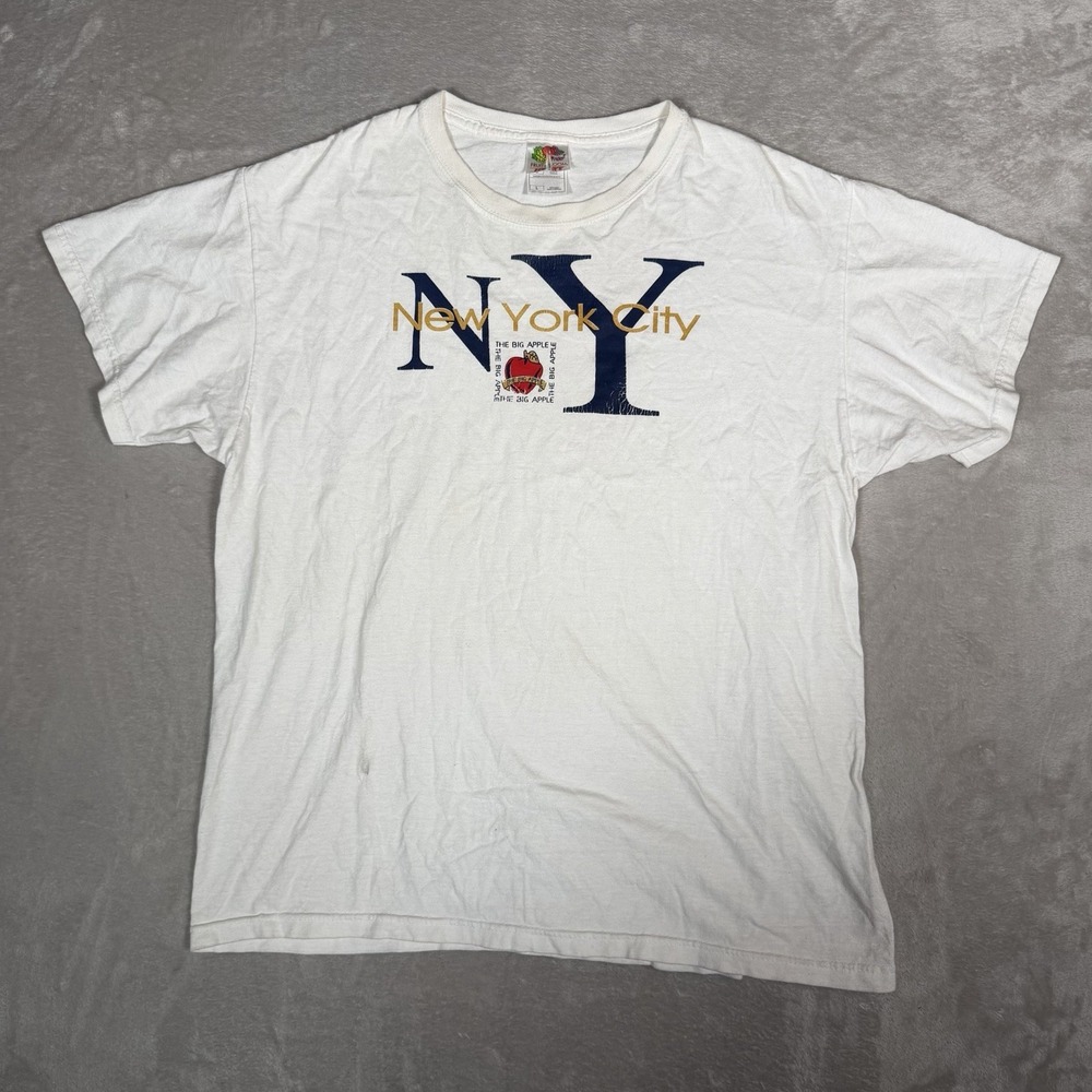 Vintage New York Big Apple T-Shirt Y2K Fruit of the Loom Lofteez Men's Large